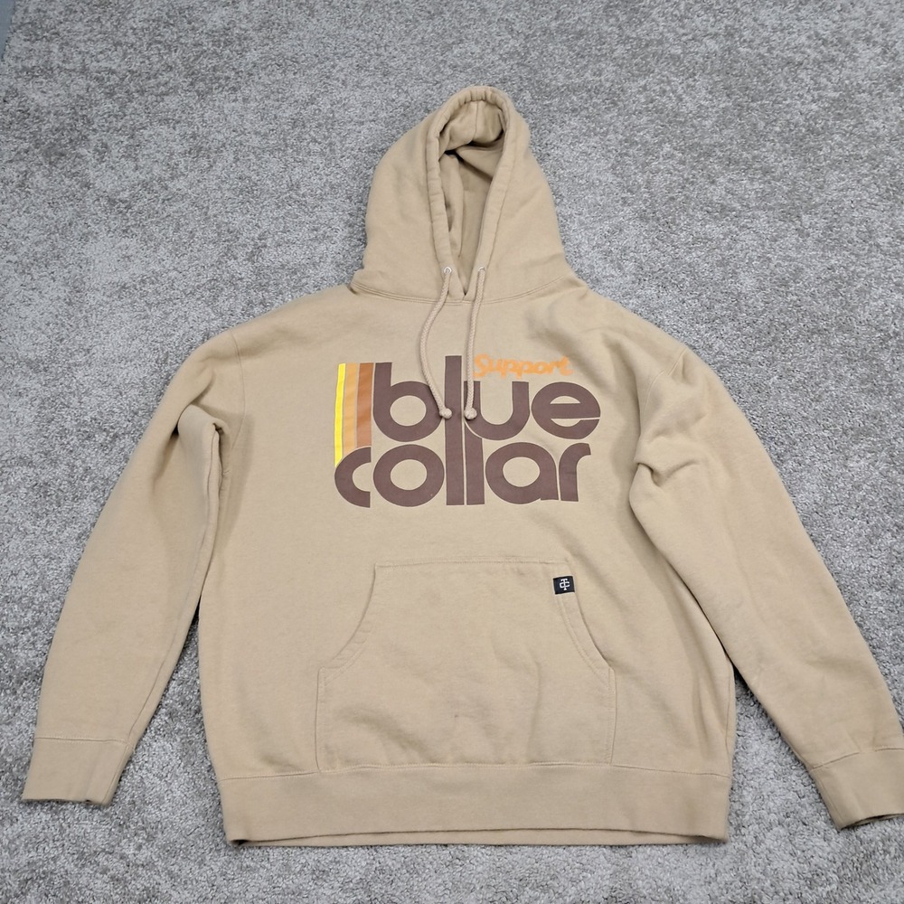 Troll Co Support Blue Collar Graphic Hoodie Tan Mens XL 6607